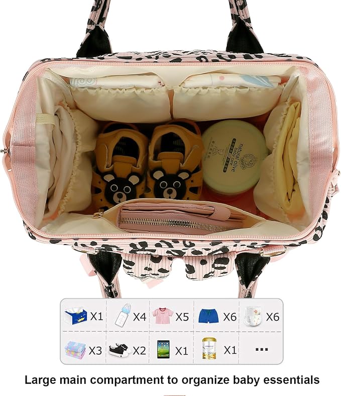 Corduroy Diaper Bag Backpack for Baby Girls Boys, Women Large Nappy Bags for Mom (Pink Corduroy Leopard) - Image 5