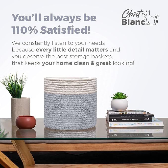 CHAT BLANC Cotton Rope Baskets for Organizing | Storage Baskets for Shelves | Rope Basket for Storage, Small Laundry Baskets, Woven Baskets for Storage, Dog Toy Bin, Baby Basket,Off White &Gray 3 Pack - Image 8