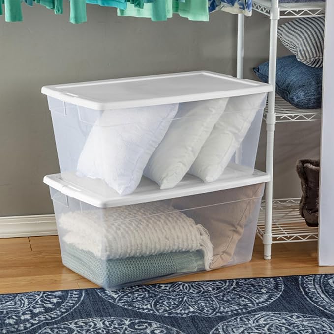 Sterilite Storage Box, Stackable Clear Plastic Bins, 90 Quart, 8-Pack | Heavy-Duty Organizing Containers with Snap-On Lids for Closet, Bathroom, and Office - Image 6