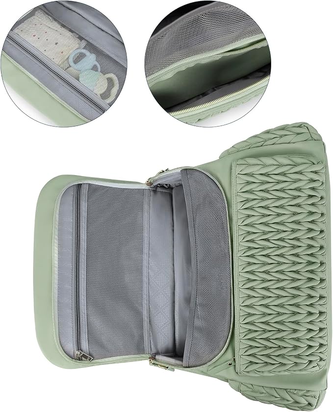 Lmbabter Diaper Bag Backpack Messenger Bag Travel Backpack Maternity Bags Stylish Baby Bag with Changing Pad for Mom (Green) - Image 7
