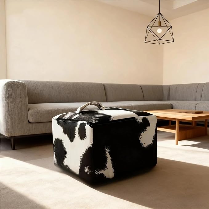 Square Faux Fur Pouf Ottoman Cover Footstool Without Filler Indoor Beanbag Puff Footrest Footstool Washable Storage Bean Bag Chair Floor Pouf Covers Casual Bedroom(Cow Black and White) by Unknown