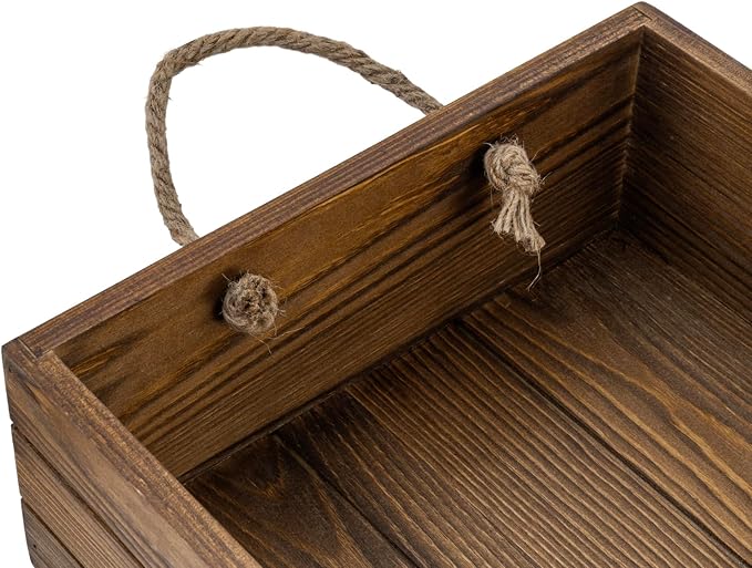MyGift 15 Inch Rustic Wood Storage Box, Farmhouse Crate with Handles | Open-top design stores small blankets, toys, books, décor, and household essentials while rope handles allow easy carrying - Image 6