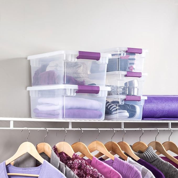 Sterilite ClearView Latch Boxes, Storage Bins with Lids, 6 Quart, 12-Pack | Clear Plastic Organizers with Color Accent Latches for Closet, Bedroom, Shelving Units, Dorm Room and Home Organization - Image 7