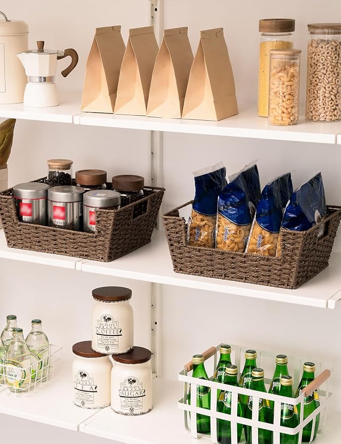 StorageWorks Pantry Baskets for Shelves, Wicker Baskets, Brown Paper Rope | Pantry Baskets for Patato and Onion Storage, Stackable Wicker Basket Organizer for Shelf, Woven Basket for Storage, 2-Pack - Image 7