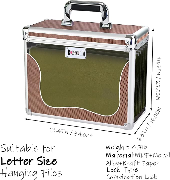 Hanging File Box for Letter, All-in-one set with 10 Folders | Portable Locking Filing Storage Box with Handle & Shoulder strap, Lockable File Cabinet Documents Safe, Lockbox Doc Organizer - Image 3