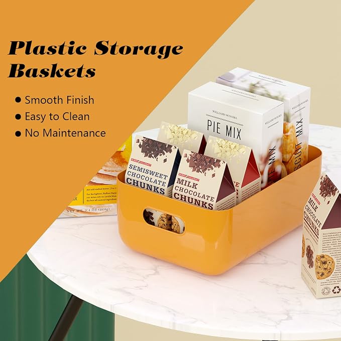 OWill 7 Pack Plastic Storage Bins, 4.2L Small Organizer Baskets with Handles, Pantry Cabinet Bathroom Classroom Storage Containers, Colorful Shelf Bins for Home Kitchen Closet Organization - Image 5