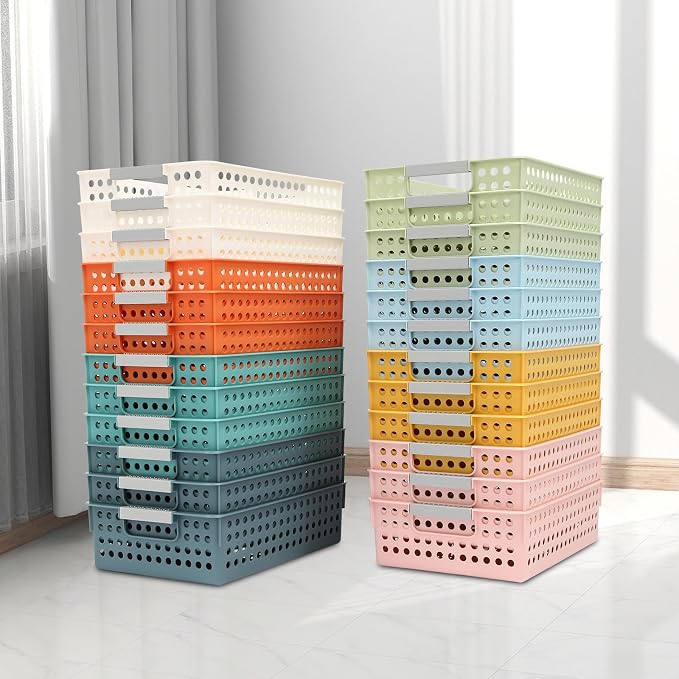 24 Pack Classroom Baskets, Colorful Organizer Baskets, Classroom Storage Bin Book Basket, Pencils Storage Basket Plastic Book Bins for Study Room, Living Room Office Organizer - Image 7