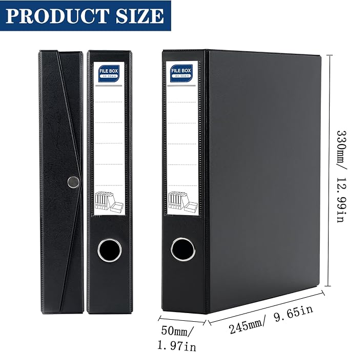 Storage File Boxes, 6 Pack Foldable File Boxes, 50mm Spine, Black | Archives Cases with Magnetic Closure & Clip, Plastic Document File Folder Paper Storage Organizer - Image 2