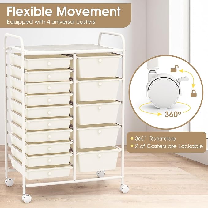 Moccha 15-Drawer Rolling Storage Cart - Under Desk Storage Drawers with wheels for Craft Art Supply Paper Salon, Scrapbook Paper Tools, Mobile Utility Cart for Classroom (15 Drawers, White) - Image 5