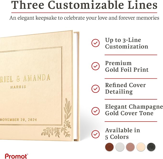 Personalized Hardcover Wedding Guestbook - (Champagne Gold) | Elegant Wedding Keepsake Design, Premium Hardcover Construction, Smooth Lined Writing Pages, Perfect for Cherished Messages - Image 6