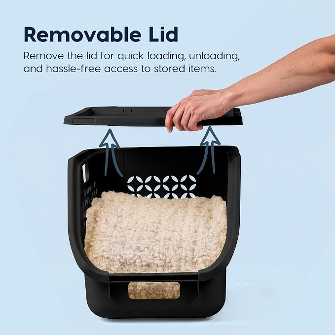IRIS USA Laundry Basket Hamper, 40L - 3 Pack, Sorter Bin with Lids, Black | Stackable, Open Front, Built-In Handles, Ventilation, - Image 6