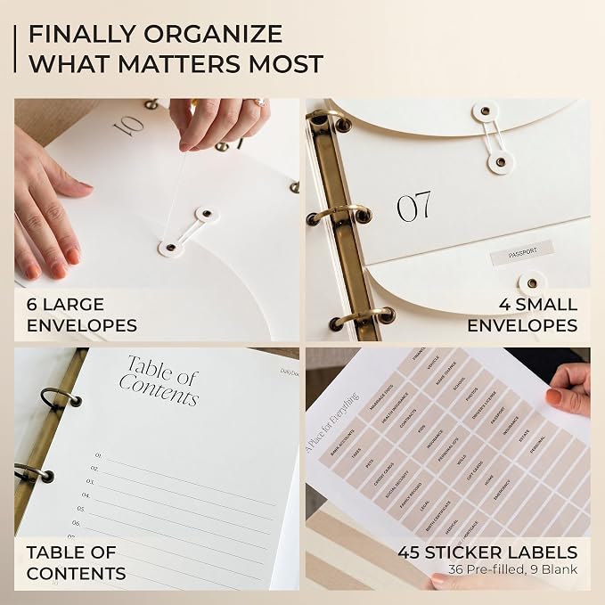 Document Organizer Binder for Important Papers & Passports, Oat - Image 3