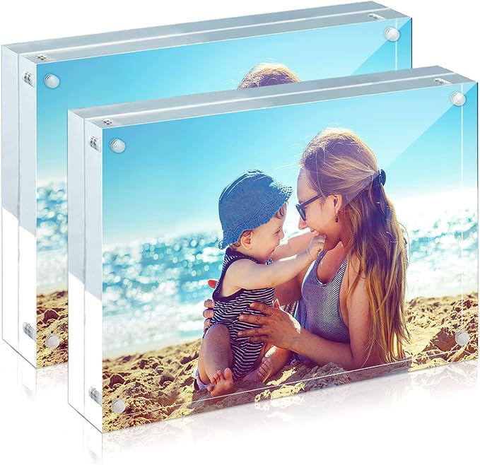 HELPLEX Acrylic Frame, 2 Pack 4x6 Acrylic Picture Frames, 20mm Thicker Frameless Clear Frame Double Sided Magnetic Frame, Free Standing Desktop Display by HELPLEX