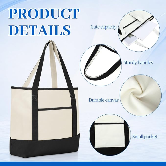 Sanwuta Canvas Tote Bags Bulk with Outer Pockets,Dark Color,12 Pack | Reusable Cotton Grocery Bags, Perfect for Teachers, Party Giveaways, DIY Crafts, Wedding Favors, Business Gifts - Image 4