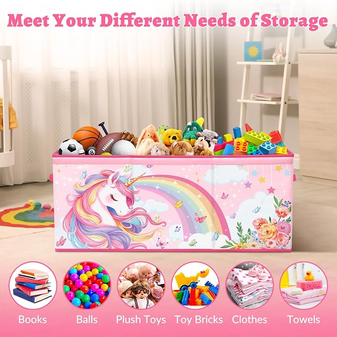 Large Toy Box Collapsible Chest Organizer with Flip Lid for Kids | Oxford Storage Box with Handle for Boy Girl Sturdy Waterproof Organizing Decor for Bedroom Playroom Nursery 37.7×12.5×15.7'' - Image 4