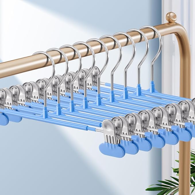 HUADYMEET 14 Inch Heavy Duty Pants Skirt Hangers with Clips,Blue,20 Pack | Metal,Space Saving,Adjustable,Hanger for Jeans Shorts Clothes Slacks Trousers,For Adult Men Women Children,Non Slip by HUADYMEET