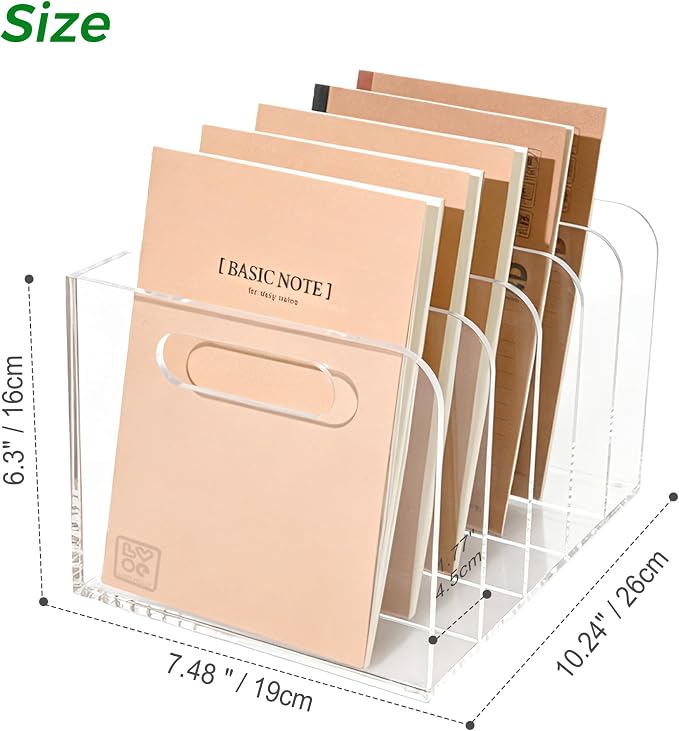 Lovemolly 5-Slot Clear Acrylic Magazine File Holder, Vertical Desk Organizer with Handle – No-Assembly Document Sorter for Office & Home, 7.48 x 10.04 x 6.3 in - Image 2