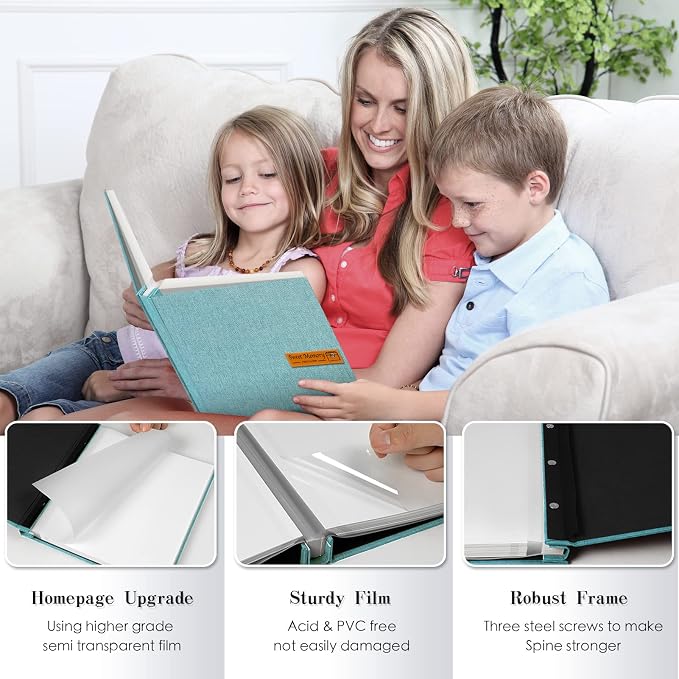 Spbapr Large Photo Album Self Adhesive Magnetic Scrapbook,DIY Scrapbook Album for 4x6 5x7 8x10 Picture,40 Pages Linen Cover Memory Book for Wedding Family Baby Pets, with Metallic Pen and Scraping - Image 3