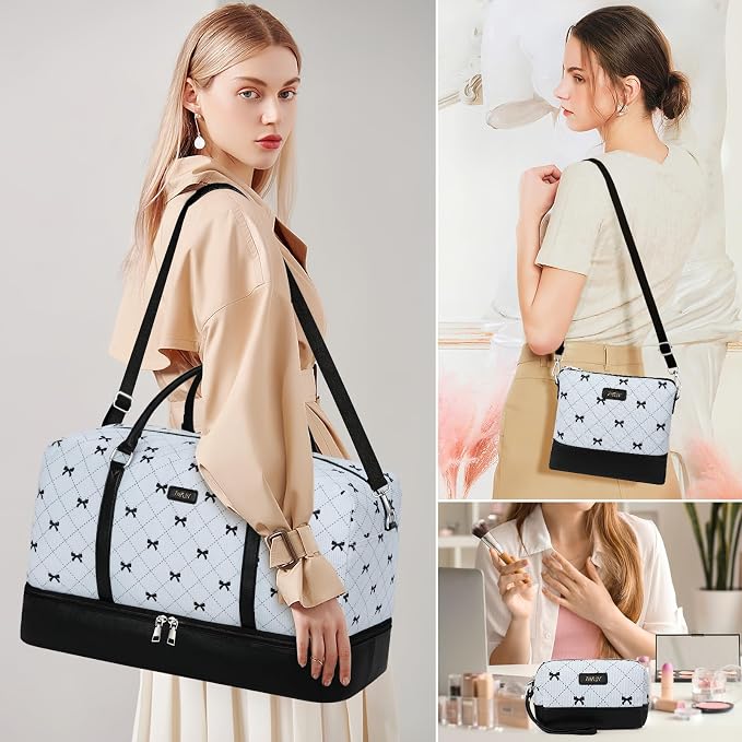 Weekender Bags for Women, 21" Travel Duffle Bag with Shoe Compartment | 3PCS Carry On Overnight Large Duffel Bag with Crossbody Bag and Toiletry Bag for Weekend Travel Gym Hospital Business Trip - Image 2