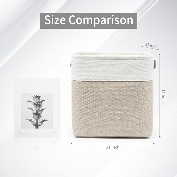 Collapsible Fabric Storage Cubes 11x11 Cube Storage Bins, 4 Pack Closet Baskets Box with Handles for Organizing, Shelf, Toys, Clothes, Home, Office, Nursery (Beige&White) - Image 8