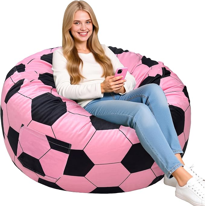 Lukeight Soccer Bean Bag Chair for Teens and Adults, Memory Foam Filled Floor Lounger, Washable Velvet Cover with Inner Liner, Beanbag Chair with Filling for Gaming and Reading, XX-Large 36"D x 20"H by Lukeight