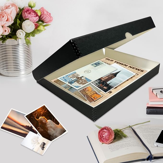 Lineco Clamshell Archival Storage Box, 11x14x1.75 Inch, Black | Acid-Free with Metal Edge Boxboard, Organize and Store Photos Documents Cards Negatives Magazine Prints Family Records DIY - Image 7