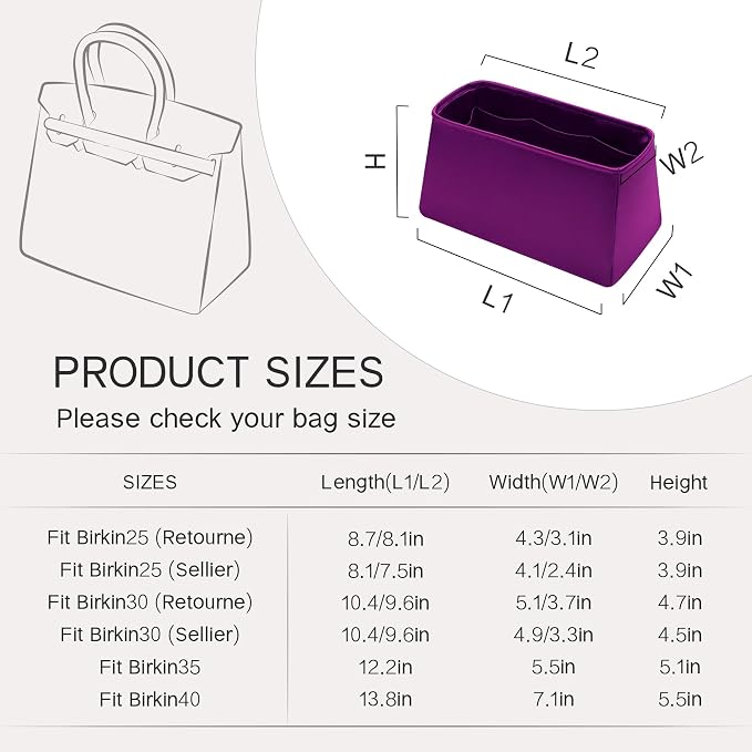 Fits for Brikin Bag Insert Organizer For Hermes(35,Kikyo Purple) | Premium Silk Material,Smooth Touch,Lightweight,zipper,protect from scratches & stains,multiple pockets,keychain,waterproof - Image 8
