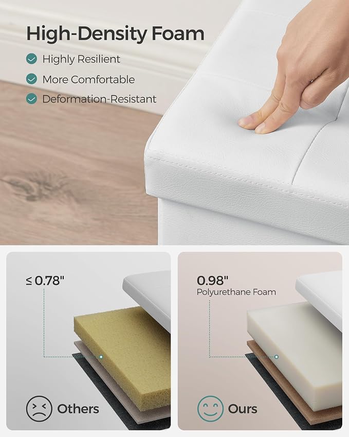 SONGMICS MAZIE Collection - 30 Inches Storage Ottoman Bench with Flipping Lid, Storage Chest Footstool, Load 660 lb, for Entryway, Living Room, Bedroom, Synthetic Leather, White ULSF45WT - Image 7