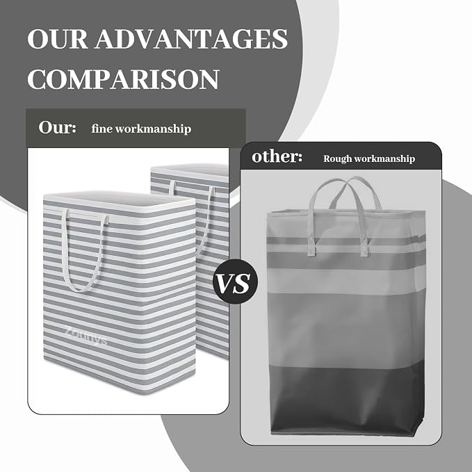 6Pack Waterproof Large Laundry Hamper Collapsible Laundry Baskets, Freestanding Laundry Hampers Dirty Clothes Hamper with Reinforced Handles in Laundry Room, Bathroom, Bedroom (75Lx6, White) - Image 3
