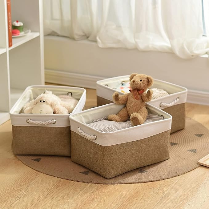 Rectangular Fabric Storage Baskets for Organizing, Shelves, Decorative & Gift (White & Peru) - Image 3