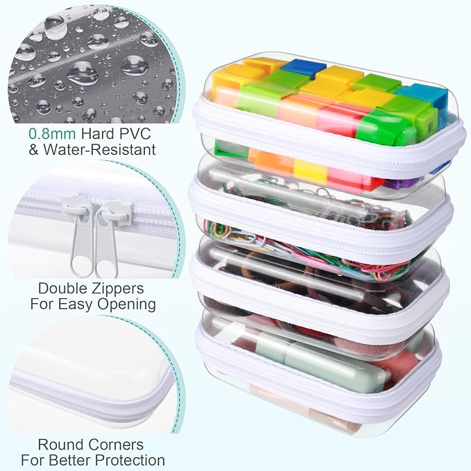 Sanwuta 6 Clear Hard Zipper Case,White,5 X 3 X 2 Inch | Pencil Case Pouches ,Makeup Bag,Plastic Toiletry Diaper Bag ,Travel Toy Storage,Waterproof Organizer Bins - Image 3