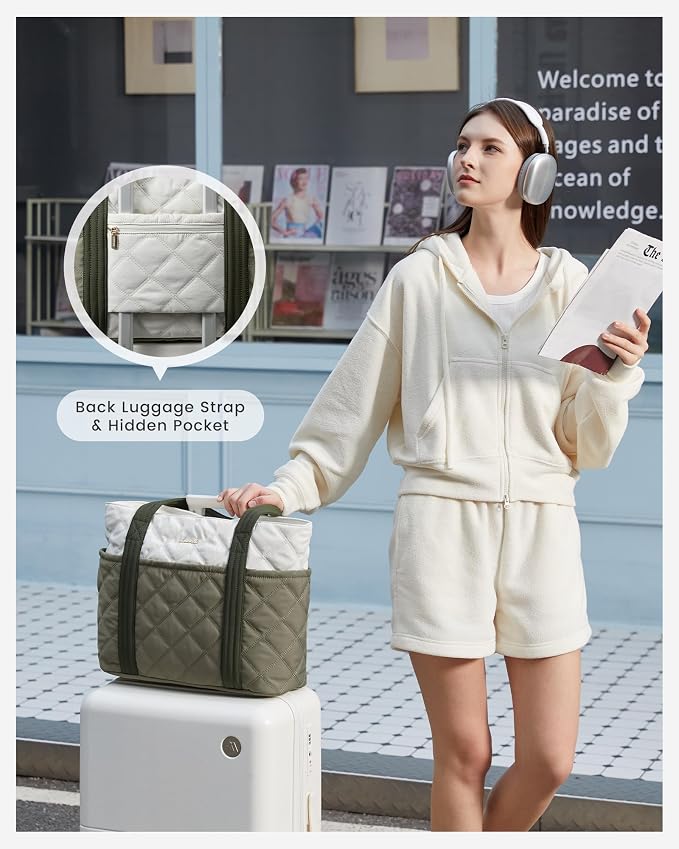 LOVEVOOK Puffer Tote Bag for Women, Puffy Work Handbag with Cup Holder, Travel Carry On Bag with Zipper for Teacher Nurse Gym - Image 8