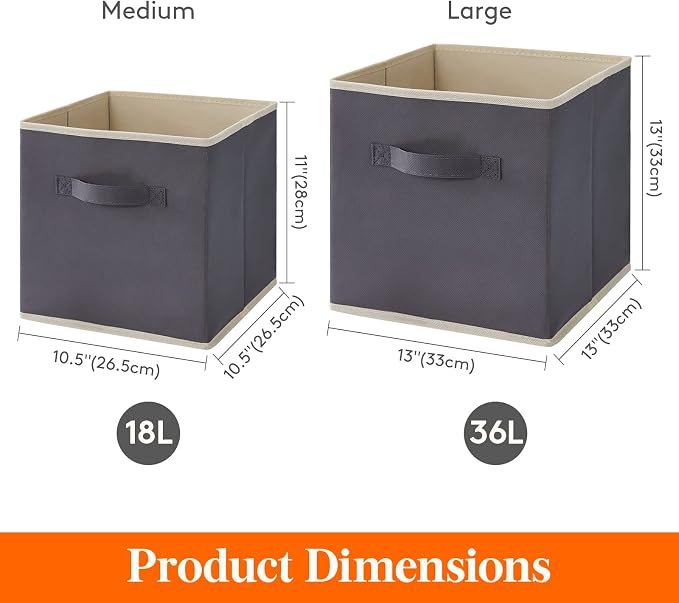 Lifewit Storage Cubes, 13 Inch Organizer Bins, 36L Gray, 6 Packs | Foldable Decorative Fabric Storage Baskets for Organizing Home Organizers with Handles for Shelves, Closet - Image 4