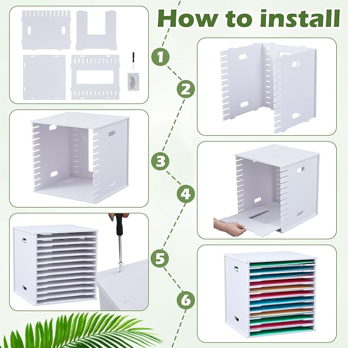 CroBlissful 12 Tier 12" x 12" Scrapbook Paper Organizer Adjustable Desk Scrapbook Paper Sorter Storage Rack File Organizer Wide Document Holder for School Office Home (13 x 13.7 x 14.5 Inches) - Image 3