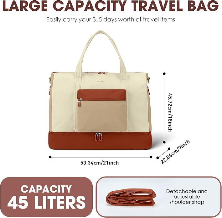 Women's Weekender bag Travel Duffel Bag with Shoe Compartment 21-inch Airline-Approved Carry-On, 2-Piece Overnight Bag Set Personal Item Luggage - Image 3