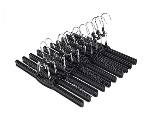 NAHANCO 10” Non Slip Metal Skirt/Pant Hanger with Rubberized Clamp, Black - 12 Pack by National+Hanger+Company%2C+Inc.