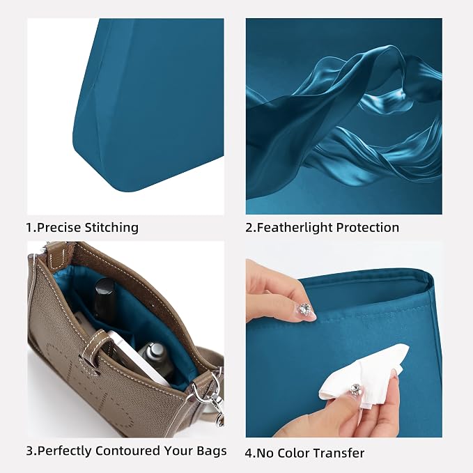 DGAZ Silk Purse Organizer Insert for Evelyne Bag(Blue Jean,TGM) | Soft and Lightweight,Perfect Fit,Multi-pocket Storage,Bag Protector,Luxury Bag Care,Handmade,for Smooth Bag Organizer - Image 3