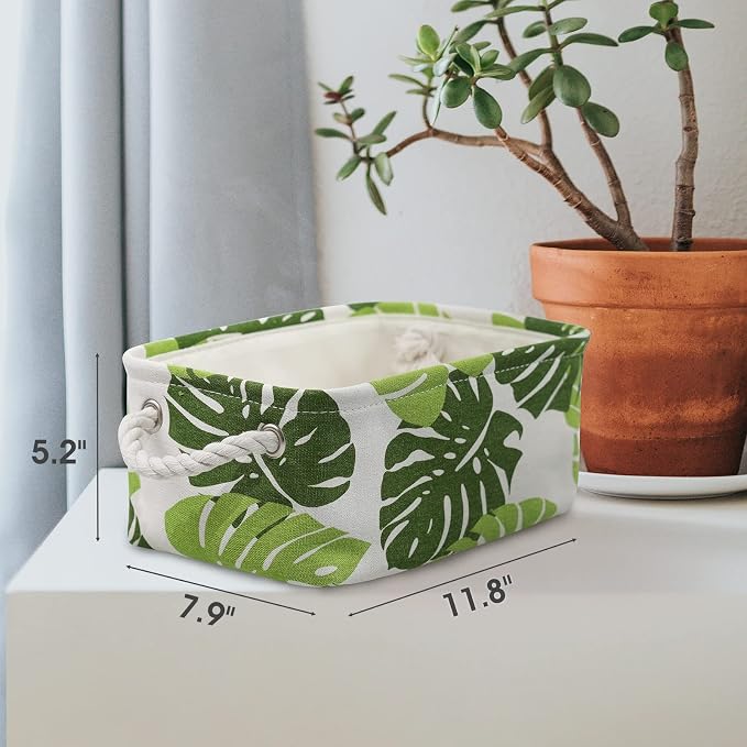 Organization and Storage Basket for Shelves - Small 6 Pack Fabric Storage Bin Collapsible Baskets for Organizing with Handle for Cloth Decorative Laundry Canvas (Banana Leaf 12x8x5.2 inch) - Image 4