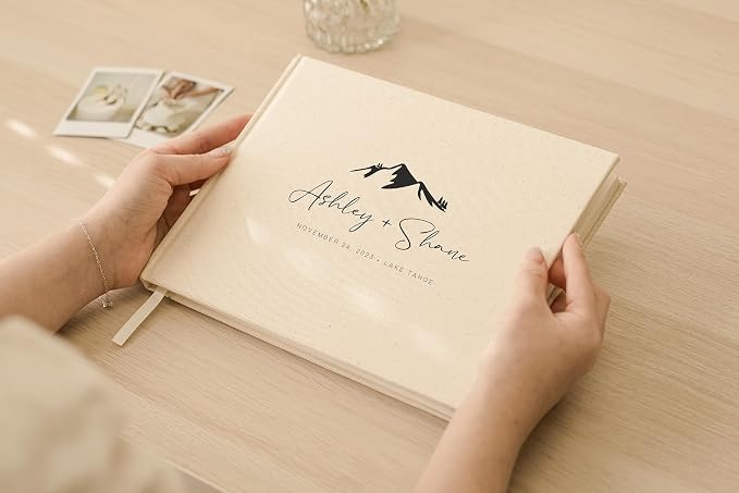 Personalized Linen Guest Book (Design 2) - 9 x 7.5 Hardcover Custom Wedding Guestbook Mountain Design, Reception Ceremony Engagement Party Keepsake Signing Book with 120 Blank Pages - Image 7