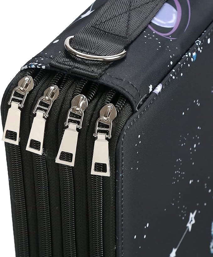 384 Slots Pencil Case, 4-Layer Organizer with Shoulder Strap | 4-layer twill oxford case with 384 elastic slots, carry handle, removable strap, and outer pocket for phone or keys. - Image 5