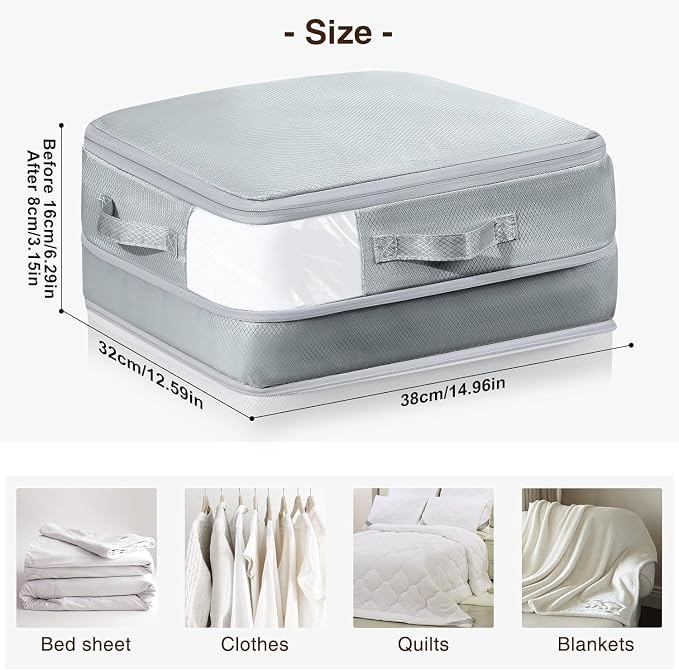 DIMJ Clothes Storage Bag 6 Pack, 19L Compression Storage Bags for Blanket, Sweater, Jacket, Closet, Sheet Storage Organizer with Window Handle, Space Saver Storage Bags with Zipper, Gray - Image 2
