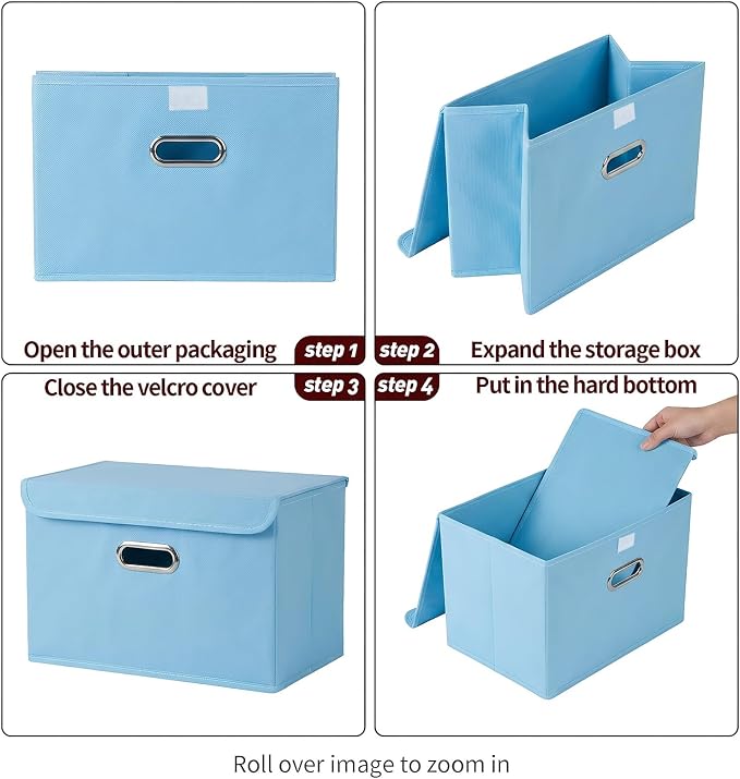 STOREONE Fabric Storage Cube Bins Foldable Organizer Container Collapsible Basket with Lids and Metal Handles, for Home, Bedroom, Closet 6 Pcs (multicolour-blue) - Image 6