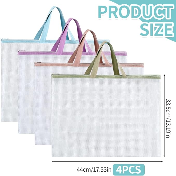 4 Pack A3 EVA Mesh Art Portfolio Bag, Transparent A3 Folders for Artwork with Handle and Zipper Waterproof Art Portfolio Case for File Storage - Image 2