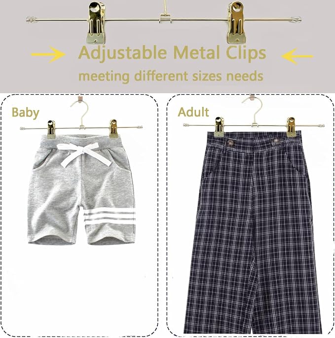 13.8" Gold Metal Wire Clips Hangers with Adjustable Clips - 30 Pack Pants Hangers with Clips Metal Perfect for Pants Trouser Underwear Bottom Clothes Heavy Duty Space Saving Closet Organization - Image 6