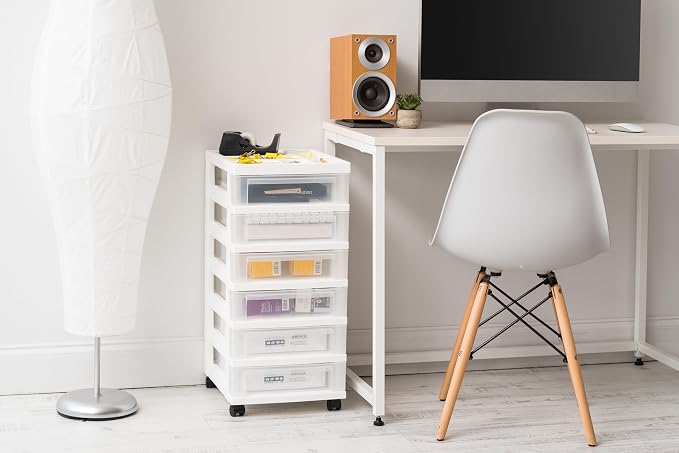 IRIS USA 6-Drawer Rolling Storage Cart, White/Clear | Keep classroom supplies, teacher essentials, craft materials, and learning tools organized with easy-access drawers. - Image 2