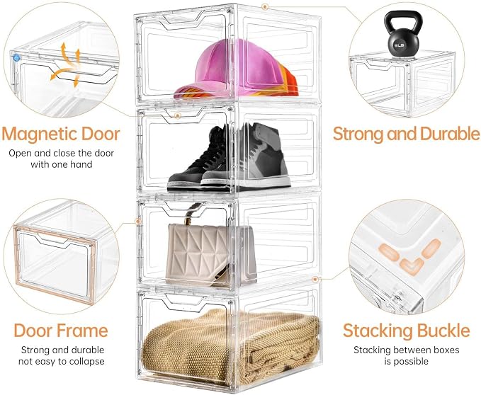 6 Pack Clear Storage Bins with Lids, 19 Qt Closet Organizers and Storage | Stackable, Magnetic Doors, Clothes Organizers and Storage, Purse Organizer, Craft Containers - Image 4