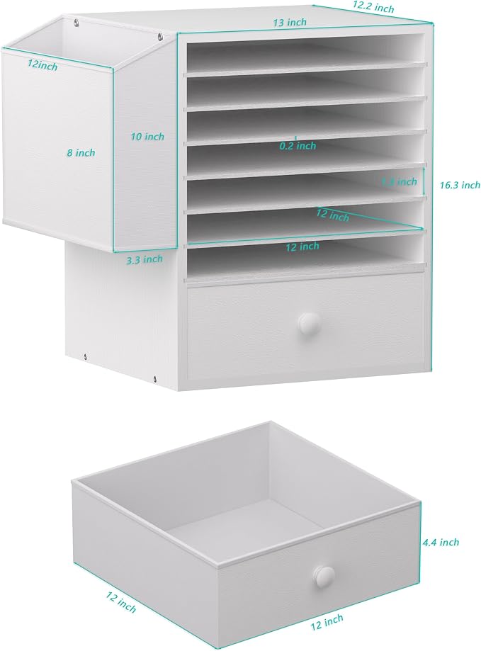 Unionly 12x12 Scrapbook Paper Organizer with drawer for Office,Classroom | 7 Tier Adjustable cardstock storage,Wooden mail sorter with name slot,paper storage organizer for school,classroom,office - Image 5