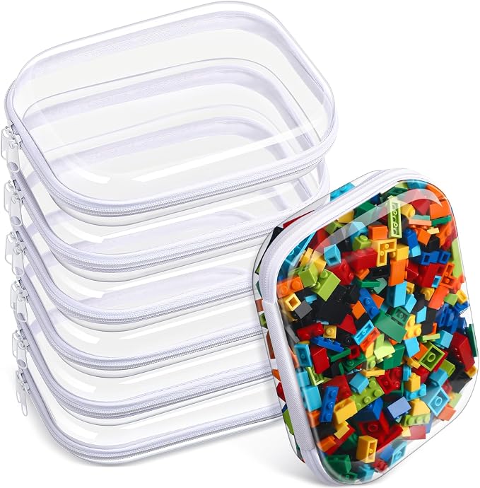 Sanwuta 6 Clear Hard Zipper Case,Clear,7.87 x 5.9 x 2 Inch | Pencil Case Pouches, Plastic Zipper Pouches, Makeup Bag, Toiletry Diaper Bag, Travel Toy Storage, Waterproof Organizer Bins by Sanwuta