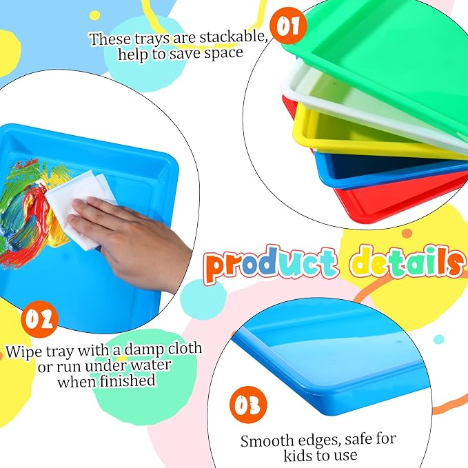 40 Pcs Plastic Art Trays Stackable Art Trays for Kids Plastic Trays Small Trays Craft Tray Kid Activity Plastic Tray for DIY Projects Painting Beads Home School, 5 Colors (11 x 8.3 x 1.2 Inch) - Image 4