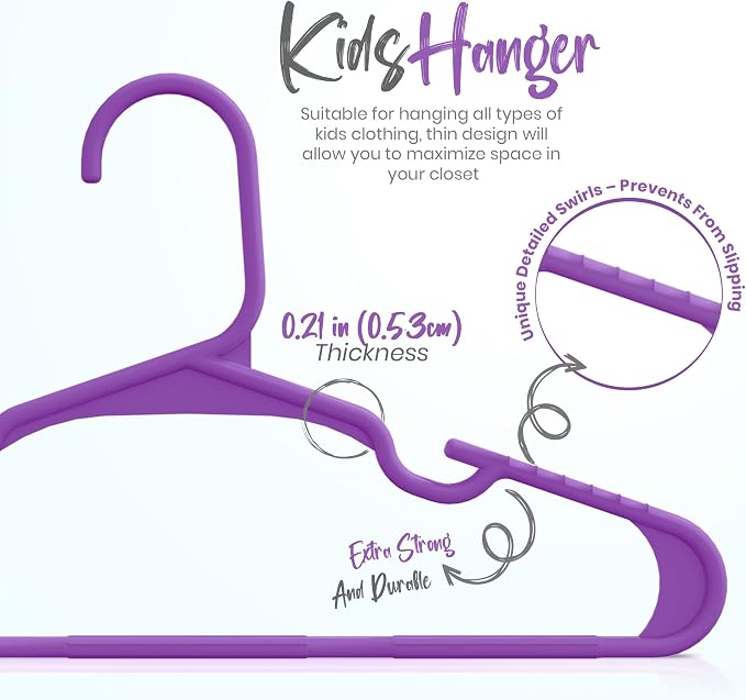 Utopia Home Kids Hangers 40 Pack – 11.5 Inch Baby Closet Hangers Purple | Plastic baby hangers | Fits children's & infant clothes | Gentle on delicate garments - Image 2